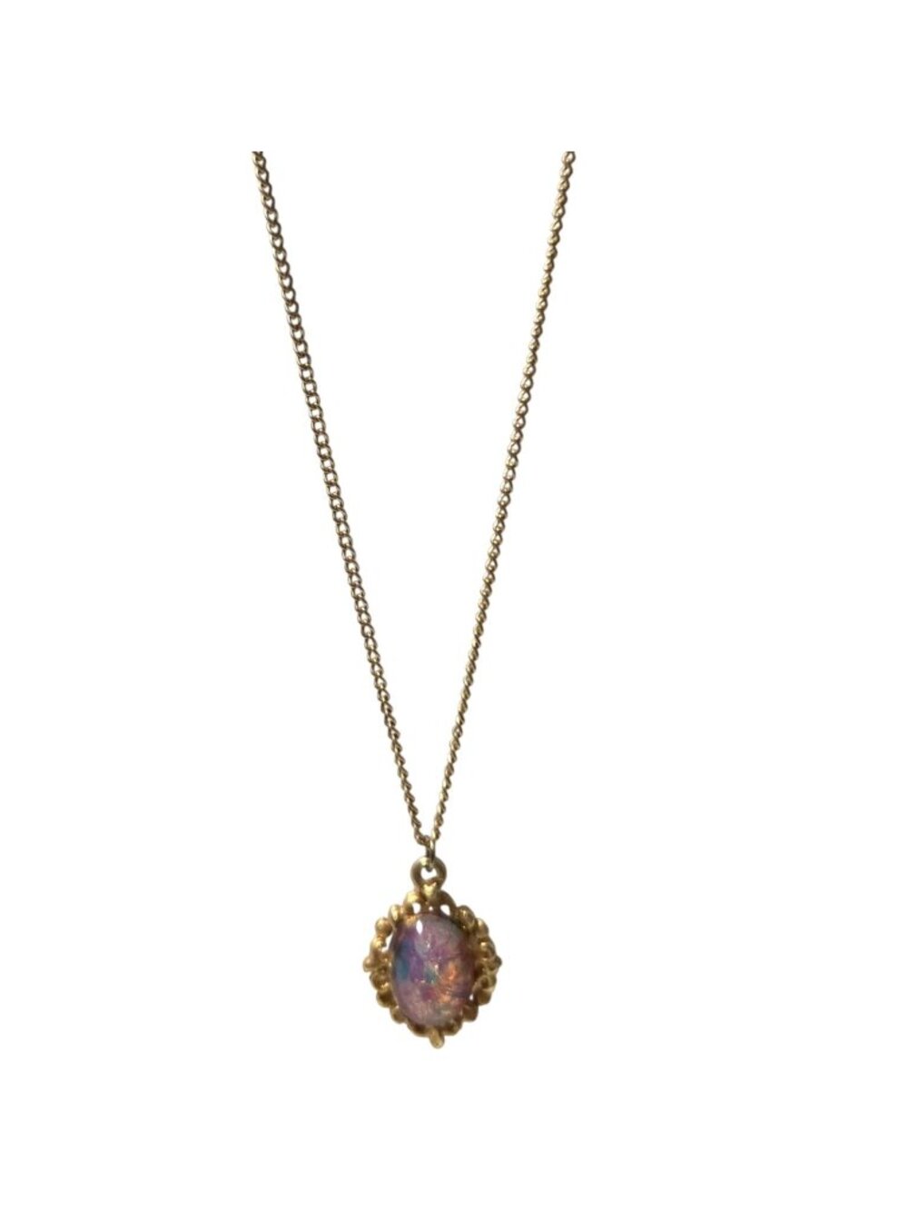 Vintage Iridescent Oval Pendant Necklace Whimsigoth Witchy Victorian Jewelry